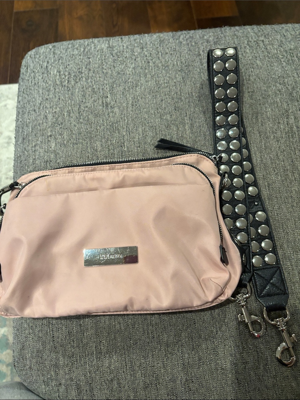 Steve Madden Blush Pink Crossbody with Studded Black Strap